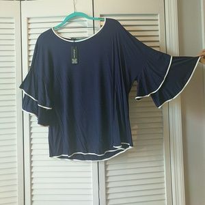 Navy Statement Sleeve Top NWT